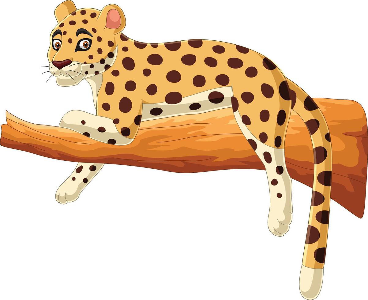 leopardo de desenho animado deitado em um galho de árvore vetor