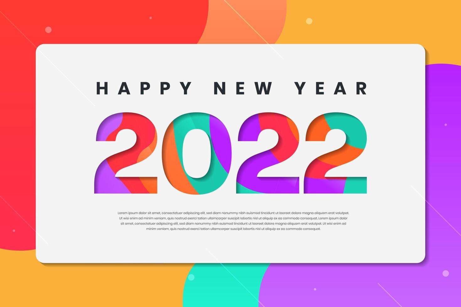 feliz ano novo 2022 fundo colorido. modelo de estilo de papel de festa de cartaz de celebração. ilustração vetorial. vetor