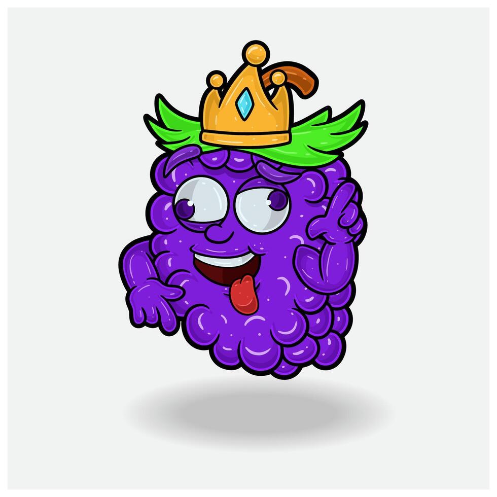 louco expressão com uva fruta coroa mascote personagem desenho animado. vetor