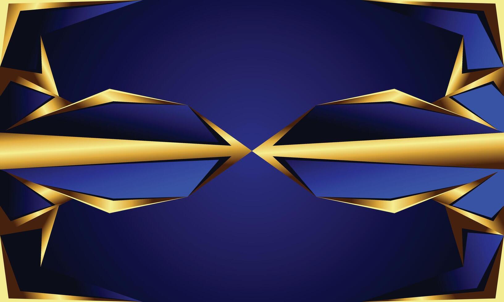 geométrico forma com ouro seta Barra em cruzado linhas e Sombrio azul fundo vetor