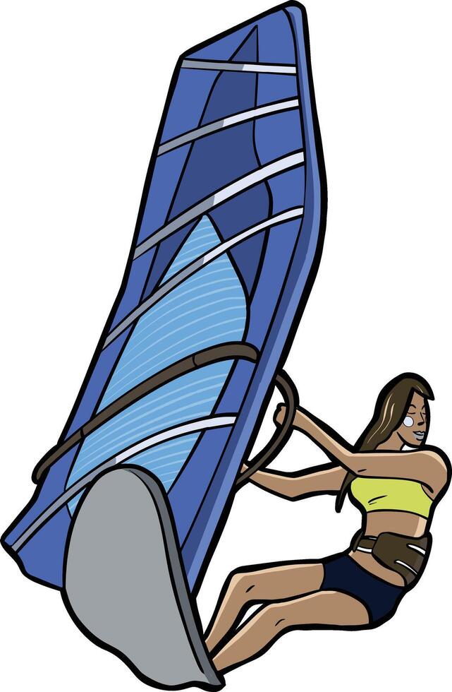 windsurfista menina água esporte atividade vetor