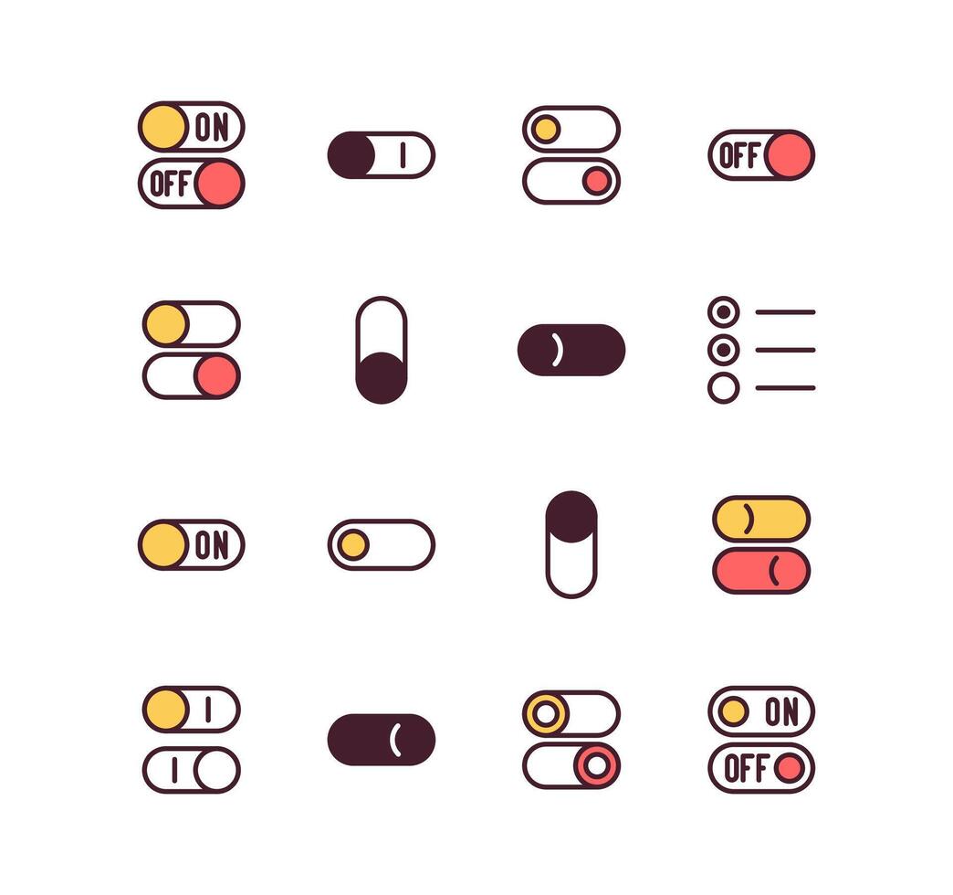 conjunto do ui elementos relacionado ícones, guias, trocar, botão, suspenso, caixas e linear variedade s. vetor