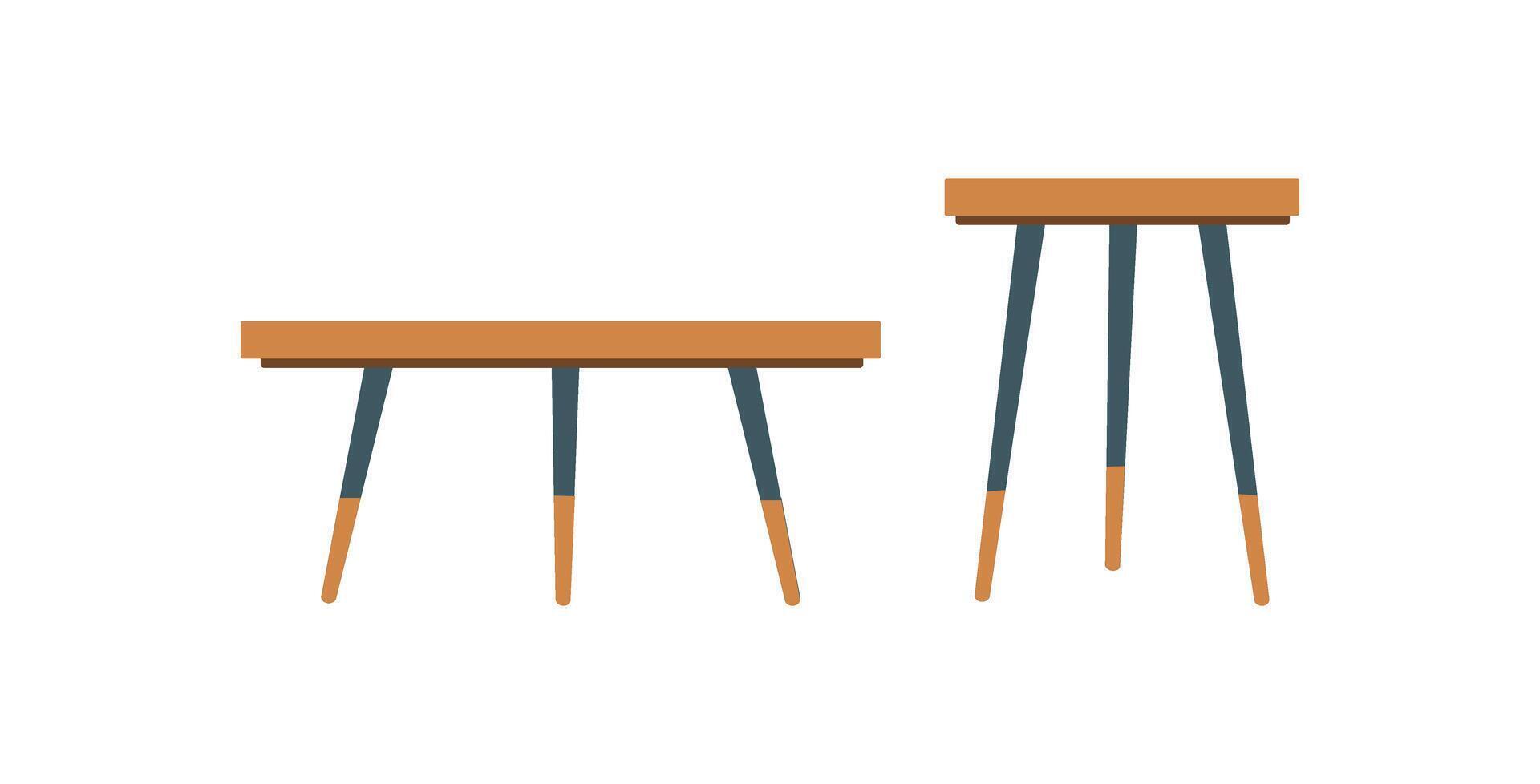 a mesa é volta escandinavo estilo. uma de madeira mesa. ilustração do uma plano estilo moderno quarto interior vetor