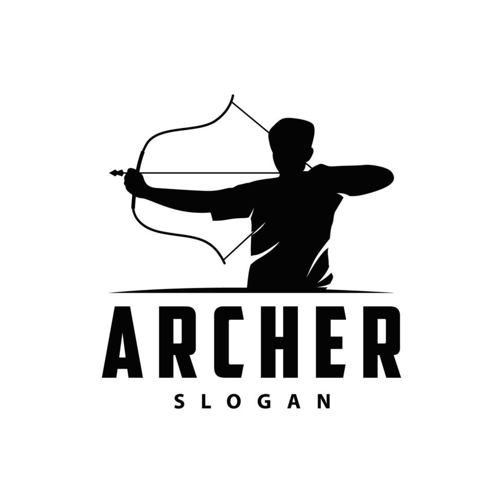 arqueiro logotipo silhueta Guerreiro tiro com arco simples Projeto arco e seta modelo ilustração vetor