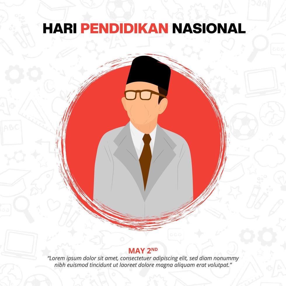 hari pendidikan nasional ou indonésio nacional Educação dia com a ilustração do ki hajar dewantara vetor