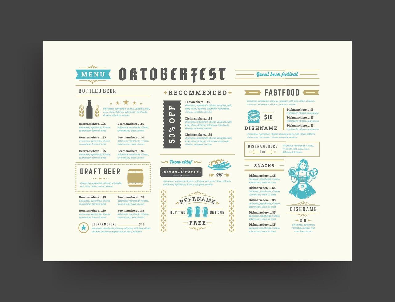 oktoberfest cardápio vintage tipografia modelo Cerveja festival celebração Projeto ilustração. vetor