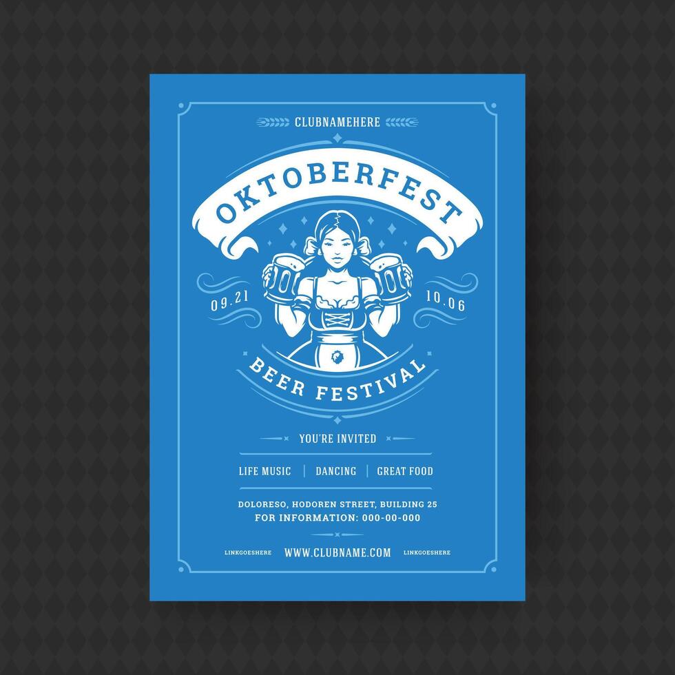 oktoberfest folheto ou poster retro tipografia modelo Projeto convite Cerveja festival celebração ilustração. vetor