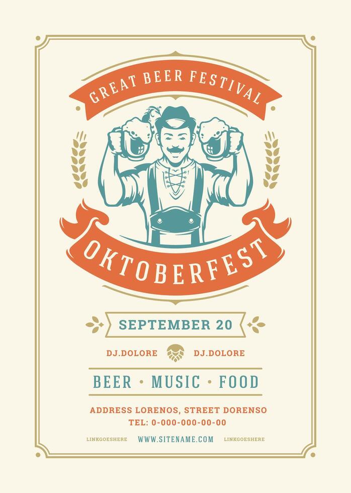 oktoberfest folheto ou poster retro tipografia modelo Projeto convite Cerveja festival celebração ilustração. vetor