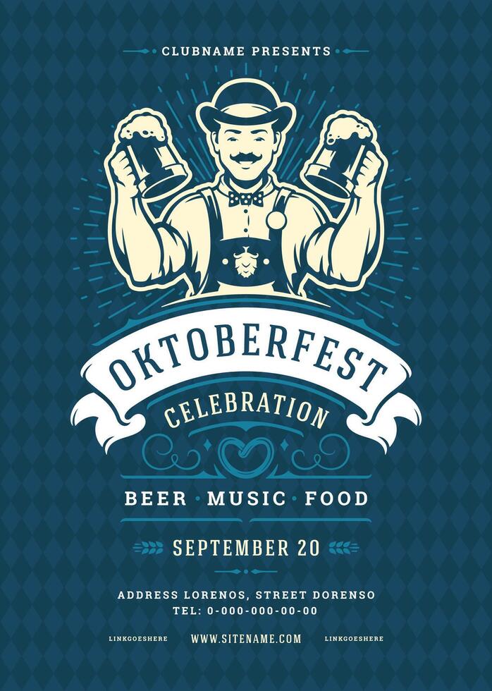 oktoberfest folheto ou poster retro tipografia modelo Projeto convite Cerveja festival celebração ilustração. vetor