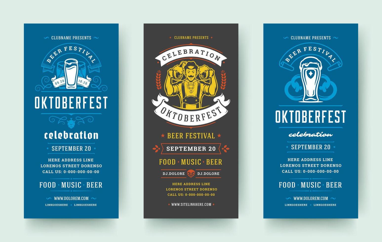 oktoberfest folhetos ou faixas conjunto vintage tipográfico Projeto modelos ilustração. vetor