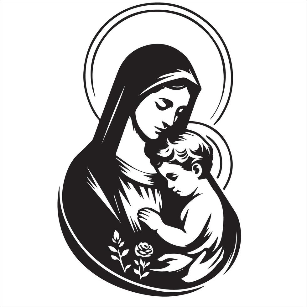uma virgem Maria e dela criança estão mantido dentro dela braços vetor