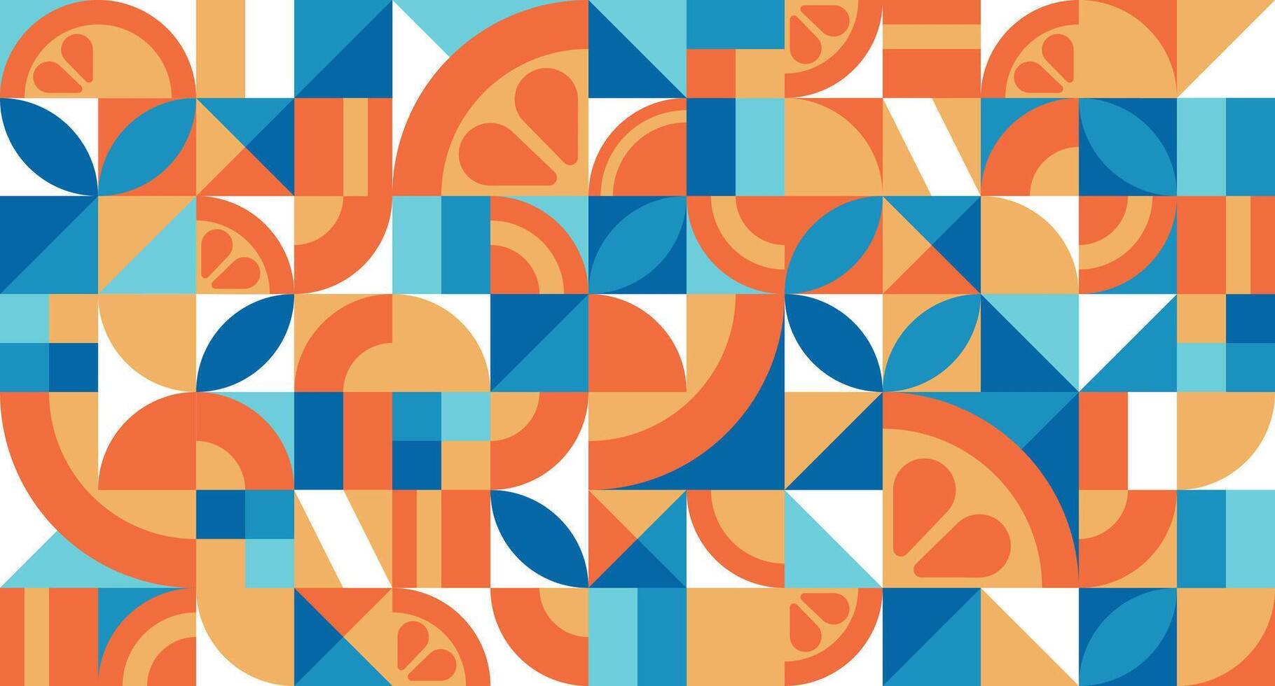 desatado padronizar com laranja dentro a bauhaus estilo. abstrato geométrico textura com simples recorrente formas. mosaico retro papel de parede. colorida minimalista fundo vetor