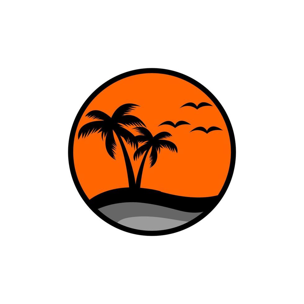 a de praia e verão logotipo projetos. pôr do sol de praia logotipo vetor