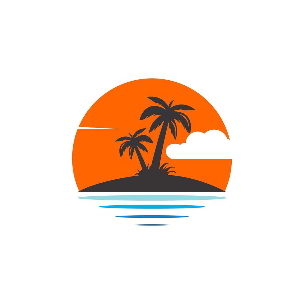 a de praia e verão logotipo projetos. pôr do sol de praia logotipo vetor