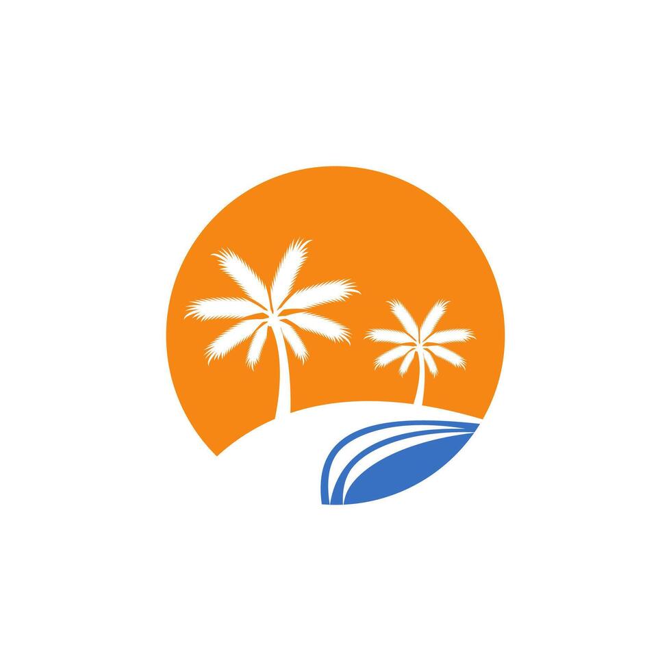 a de praia e verão logotipo projetos. pôr do sol de praia logotipo vetor