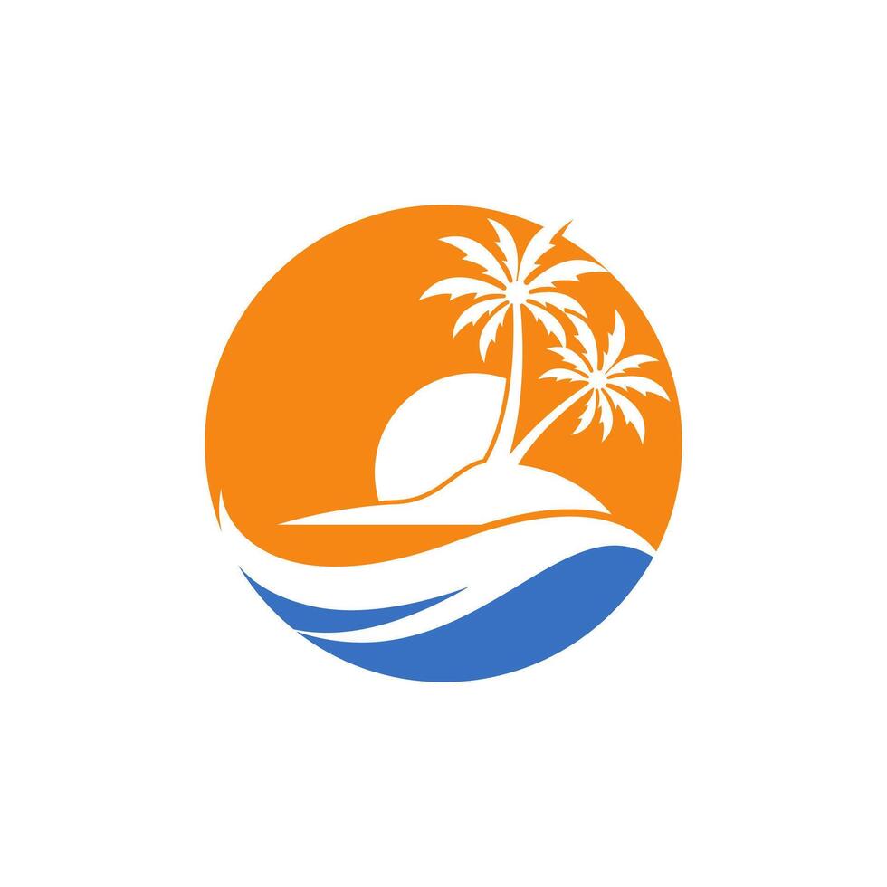 a de praia e verão logotipo projetos. pôr do sol de praia logotipo vetor