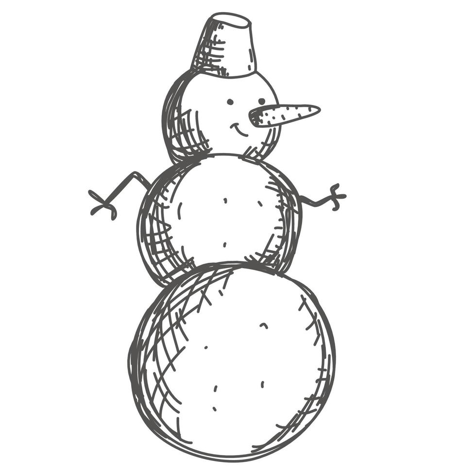 feliz boneco de neve de inverno desenhado à mão vetor