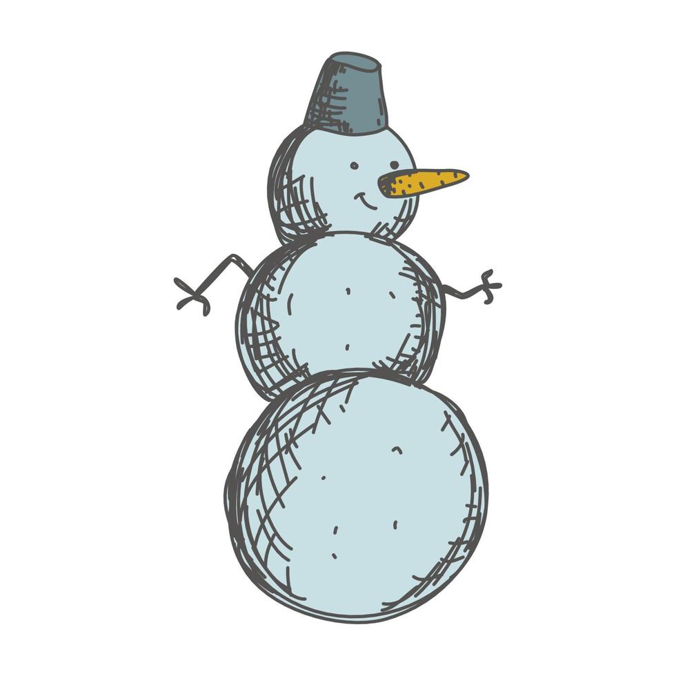 feliz boneco de neve de inverno desenhado à mão vetor