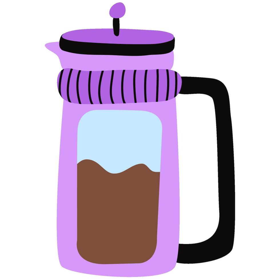 francês pressione café criador. vidro chaleira cheio com café ou chá. ícone coleção para cardápio, café fazer compras. vetor