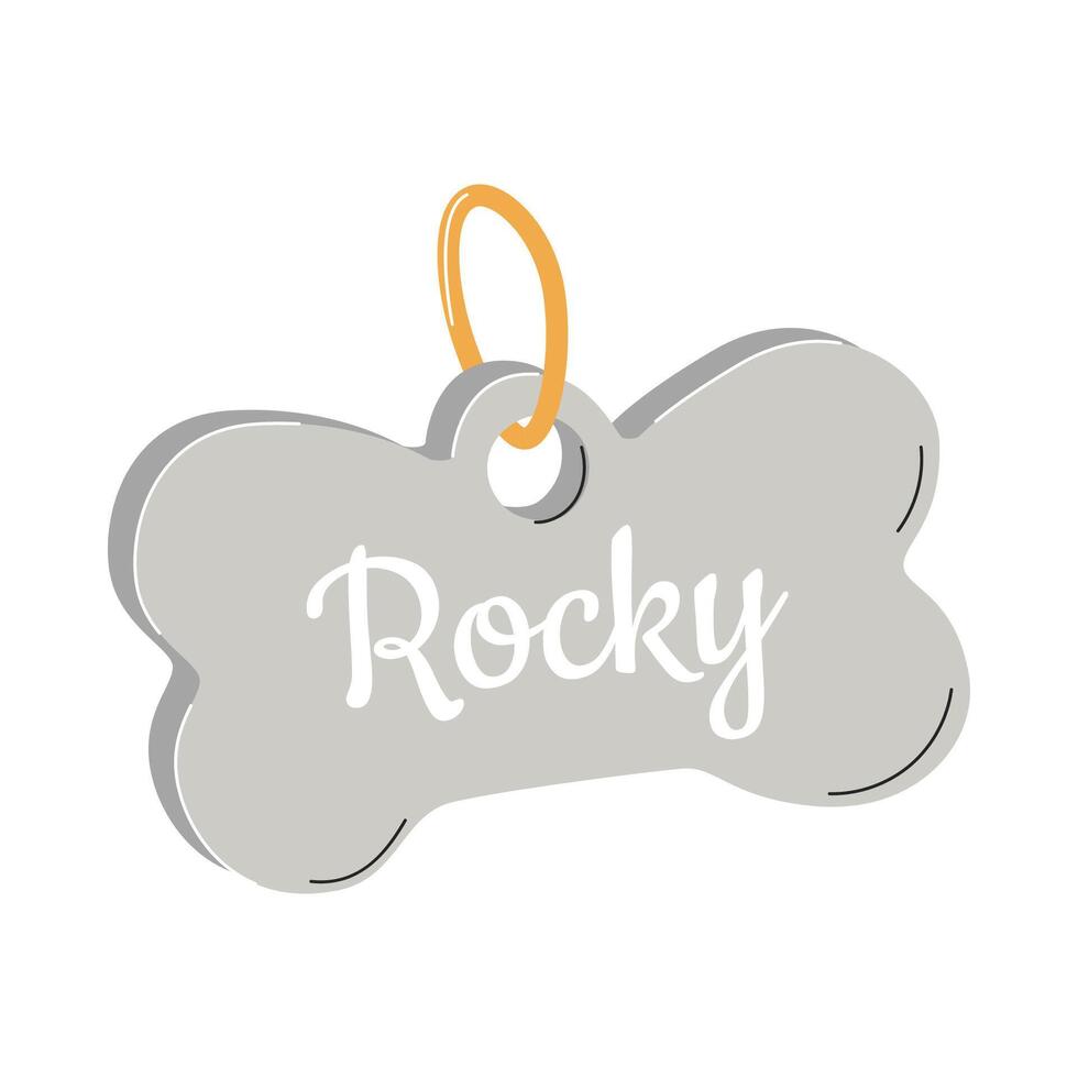 uma personalizado animal marcação. uma em forma de osso tag com a endereço e uma nome para cães. uma simples plano ilustração isolado em uma branco fundo. vetor