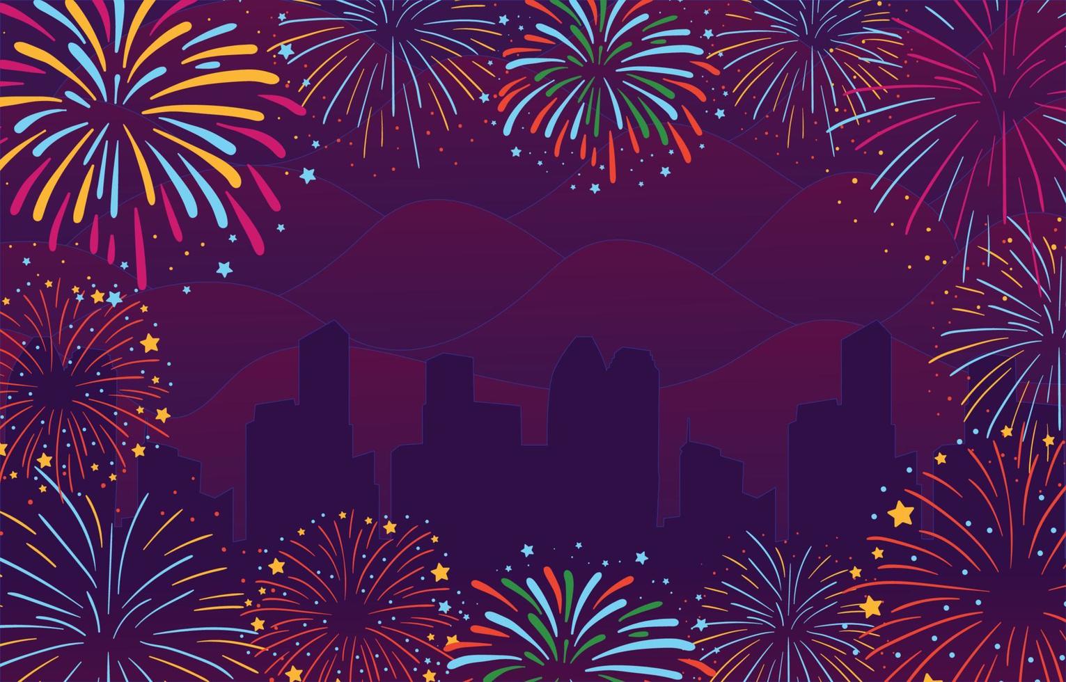 fundo de cidade de pixel art com fogos de artifício de ano novo