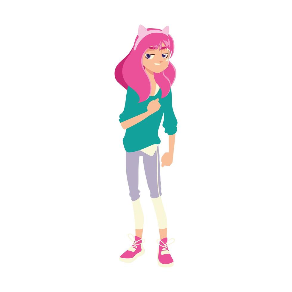 garota com cabelo rosa personagem jovem cultura roupas, desenho vetorial vetor