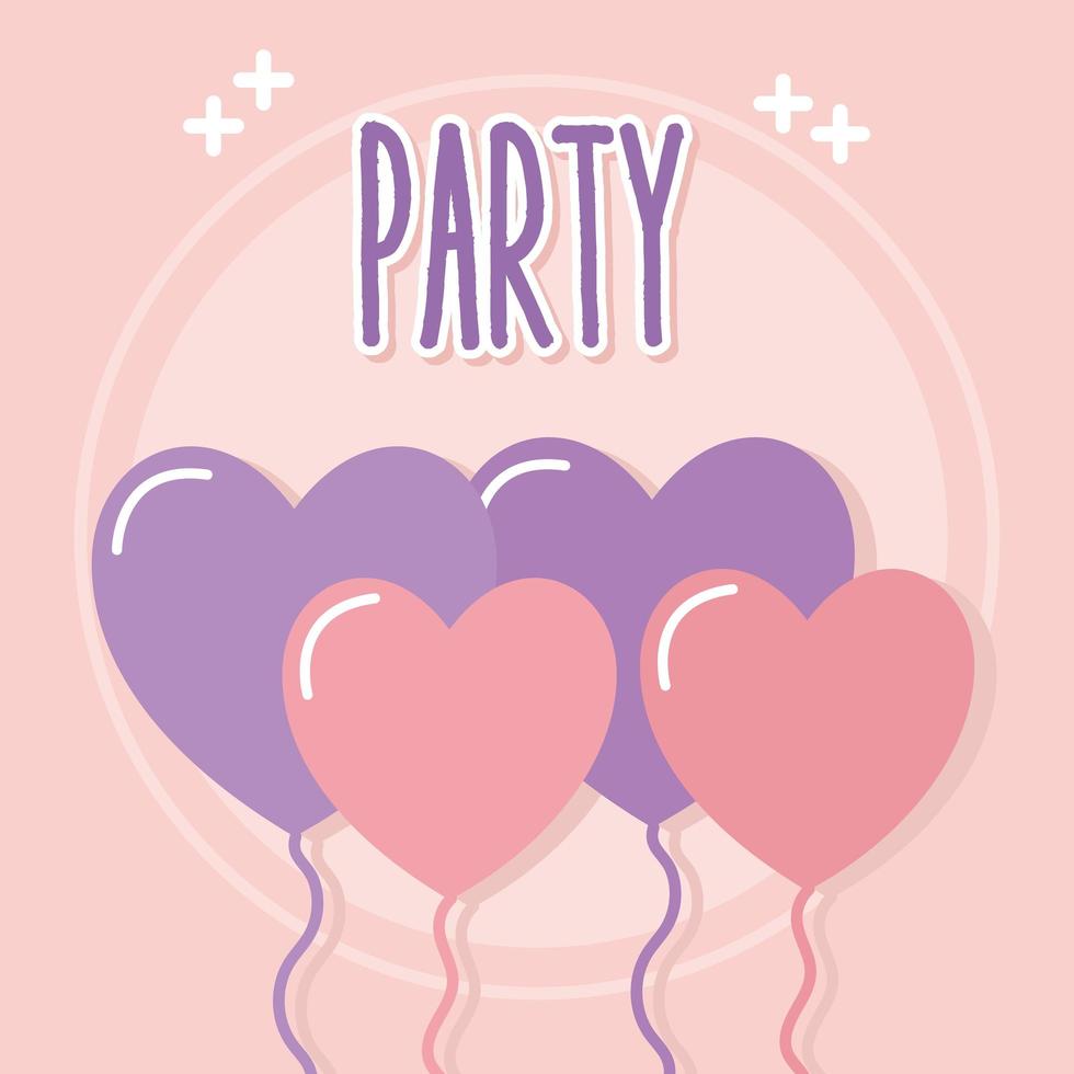 festa letterig com balões em forma de coração vetor