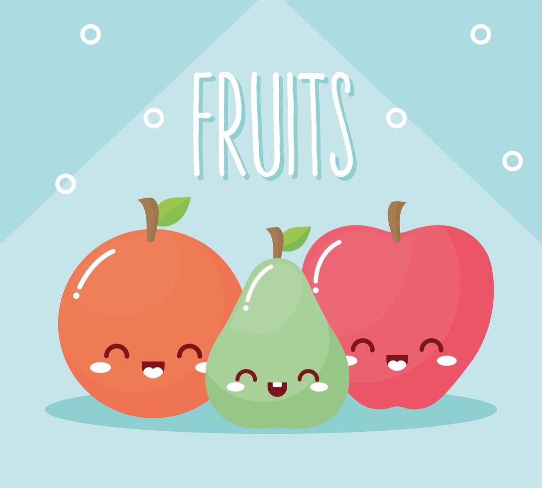 conjunto de frutas kawaii com um sorriso vetor