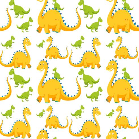 Plano de fundo sem emenda com dinossauros amarelos e verdes vetor
