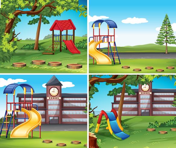 Quatro cenas com playground vetor