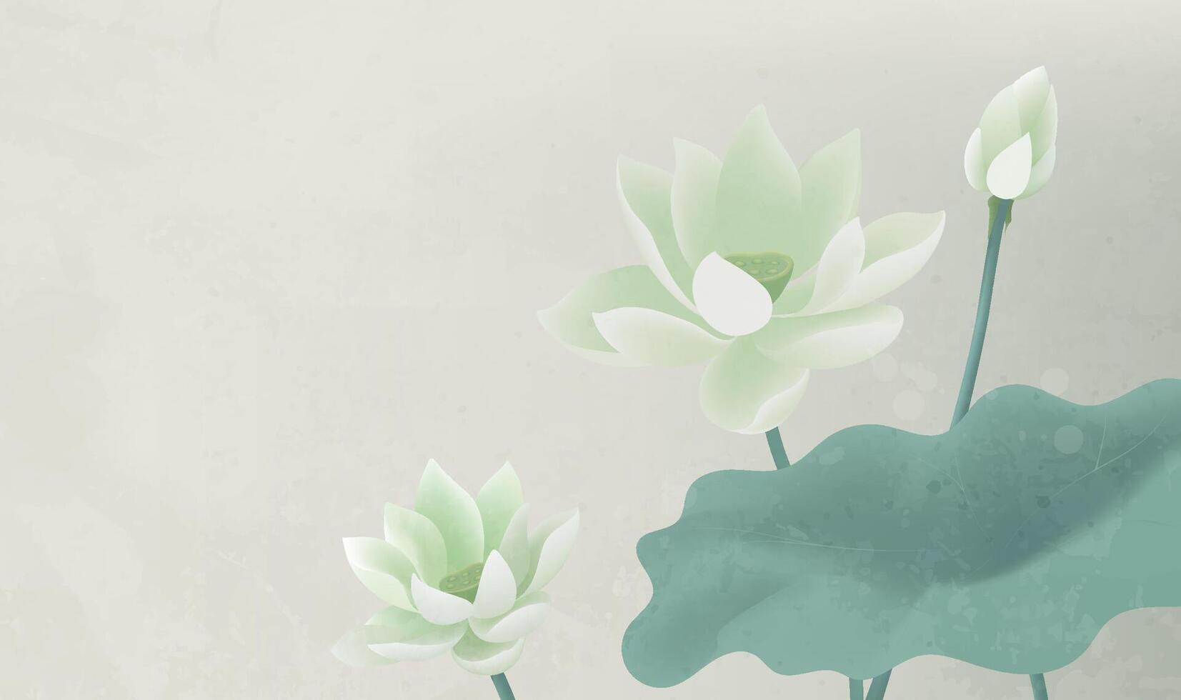 chinês estilo verde lótus horizontal ilustração vetor