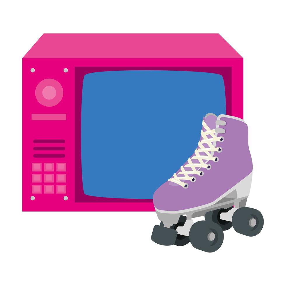 tv dos anos noventa retrô com ícone isolado de patins vetor