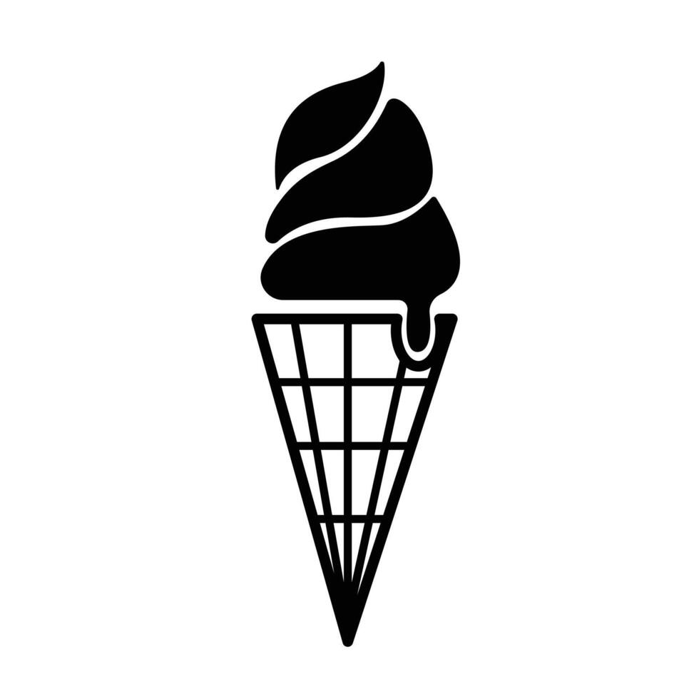 Preto gelo creme cone sombra sinalização ilustração silhueta isolado em quadrado branco fundo. simples plano desenho animado estilizado desenho. vetor