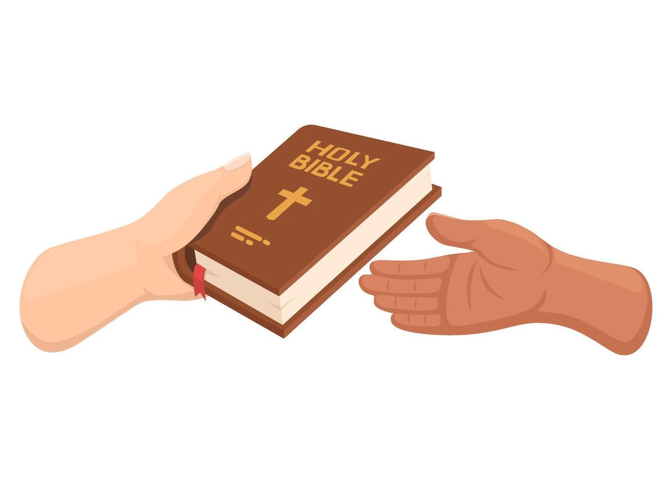 mão segurando e dar Bíblia piedosos livro desenho animado ilustração vetor