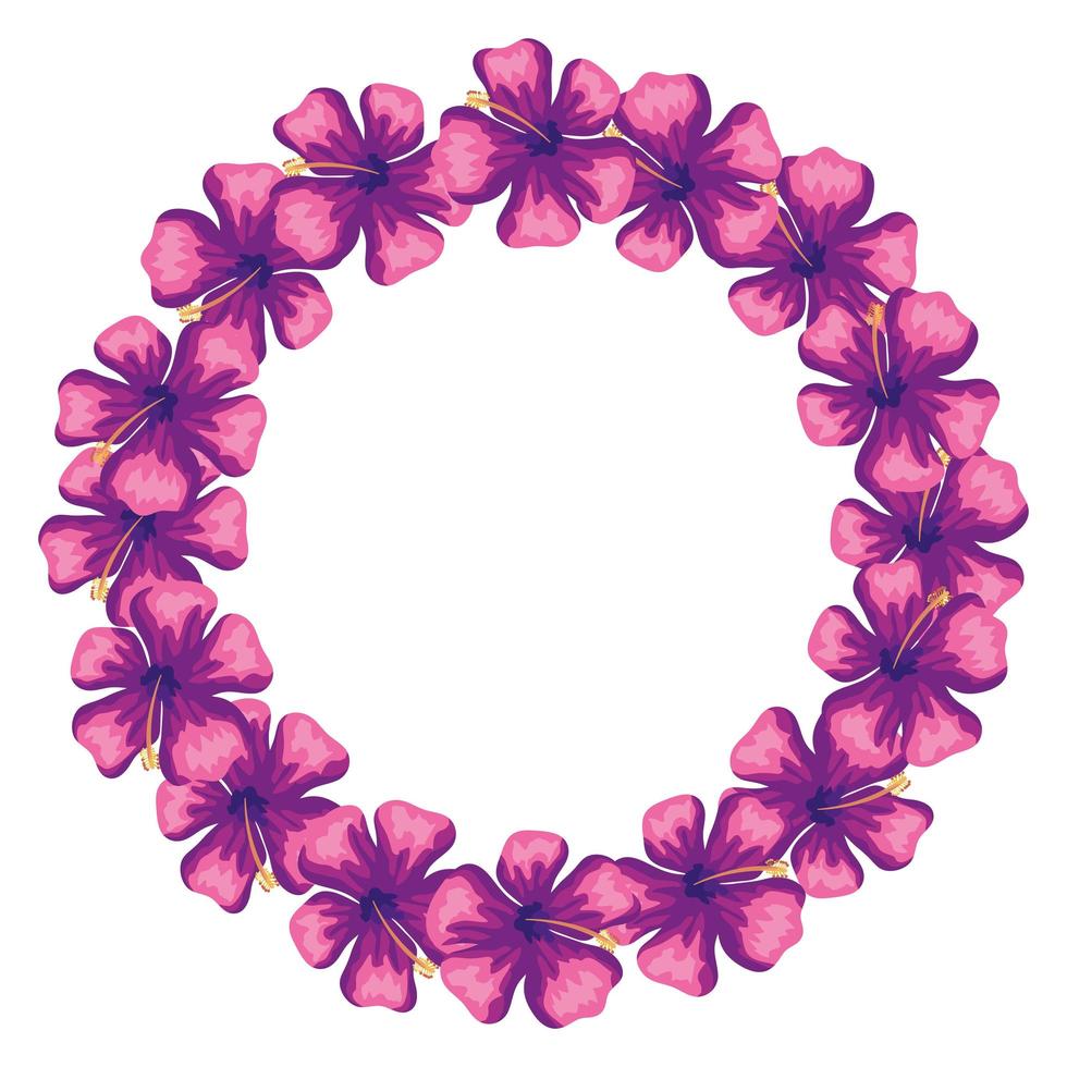 moldura circular de flores de cor roxa vetor