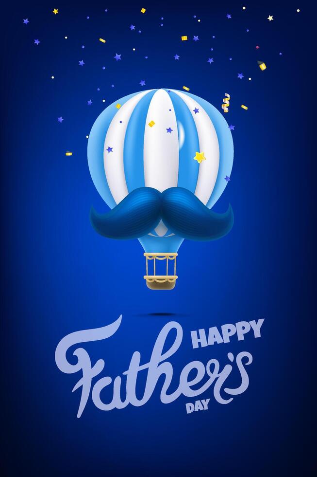 feliz pais dia cumprimento cartão com ar balão e azul bigode. 3d ilustração vetor
