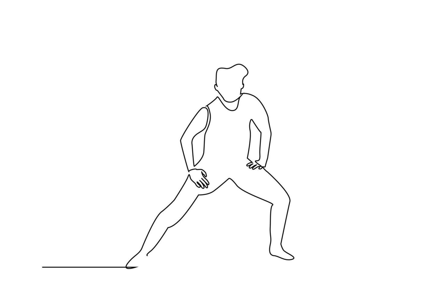 atleta homem alongamento fazendo aquecer exercício estilo de vida 1 linha arte Projeto vetor