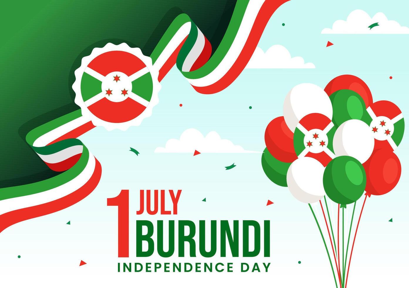 feliz Burundi independência dia ilustração em 1 Julho com acenando bandeira e fita dentro nacional feriado plano desenho animado fundo vetor