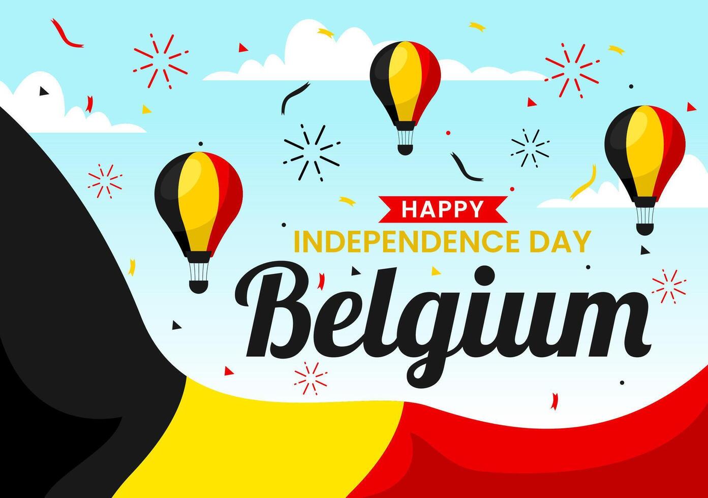 feliz Bélgica independência dia ilustração em Julho 21 com acenando bandeira e fita dentro nacional feriado plano desenho animado fundo Projeto vetor