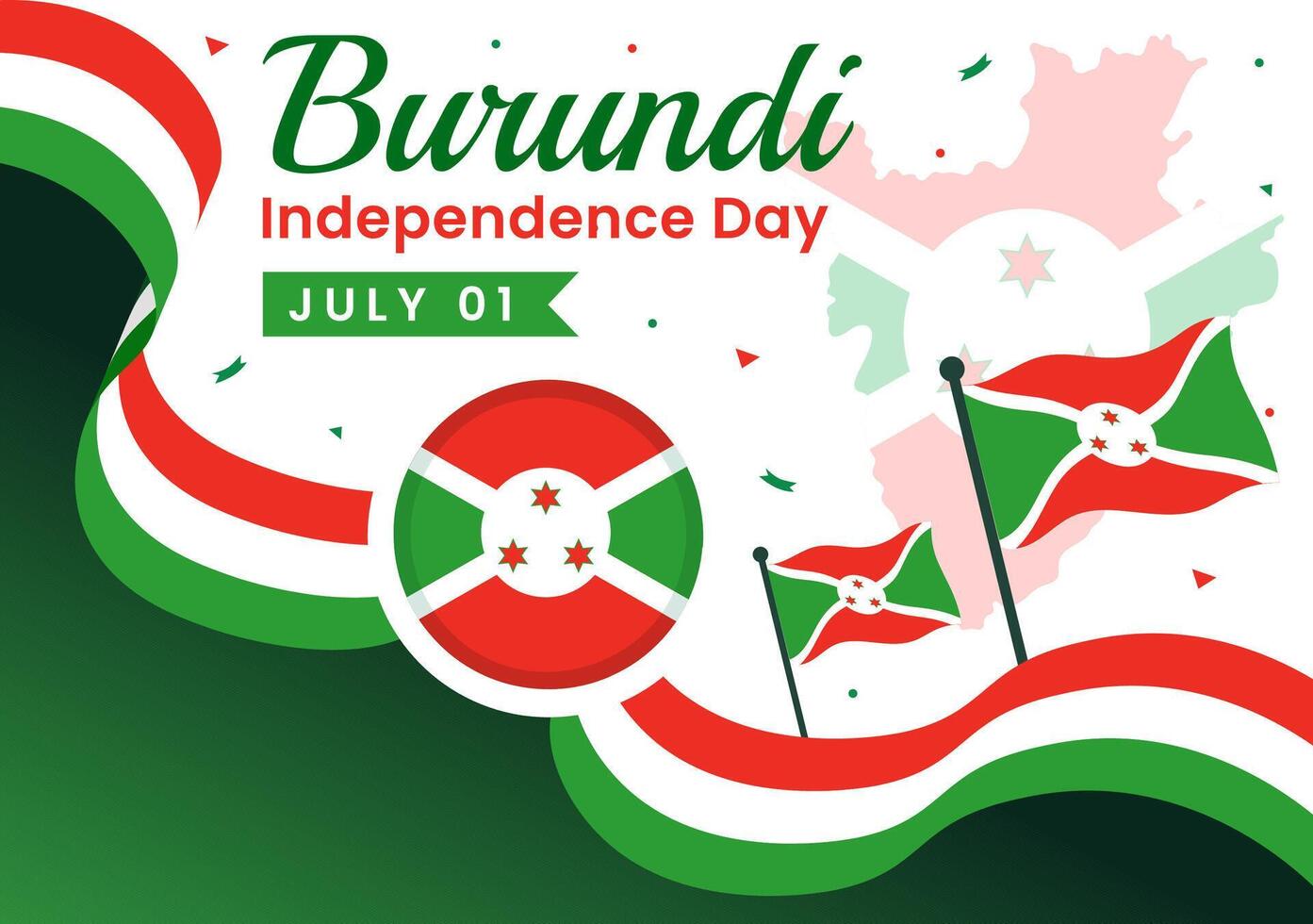 feliz Burundi independência dia ilustração em 1 Julho com acenando bandeira e fita dentro nacional feriado plano desenho animado fundo vetor