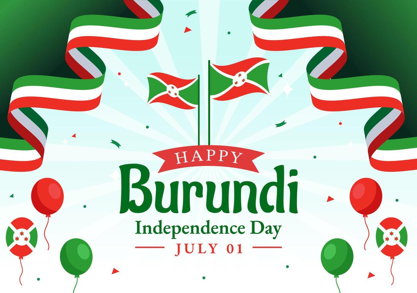 feliz Burundi independência dia ilustração em 1 Julho com acenando bandeira e fita dentro nacional feriado plano desenho animado fundo vetor