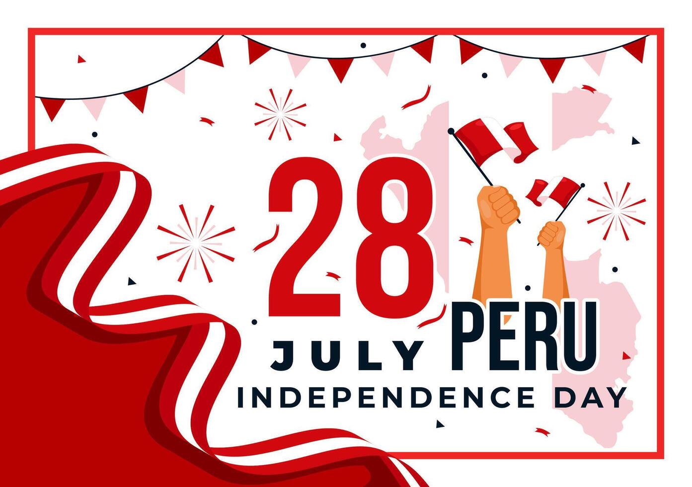 feliz Peru independência dia ilustração em Julho 28 com acenando bandeira e fita dentro nacional feriado plano desenho animado fundo Projeto vetor