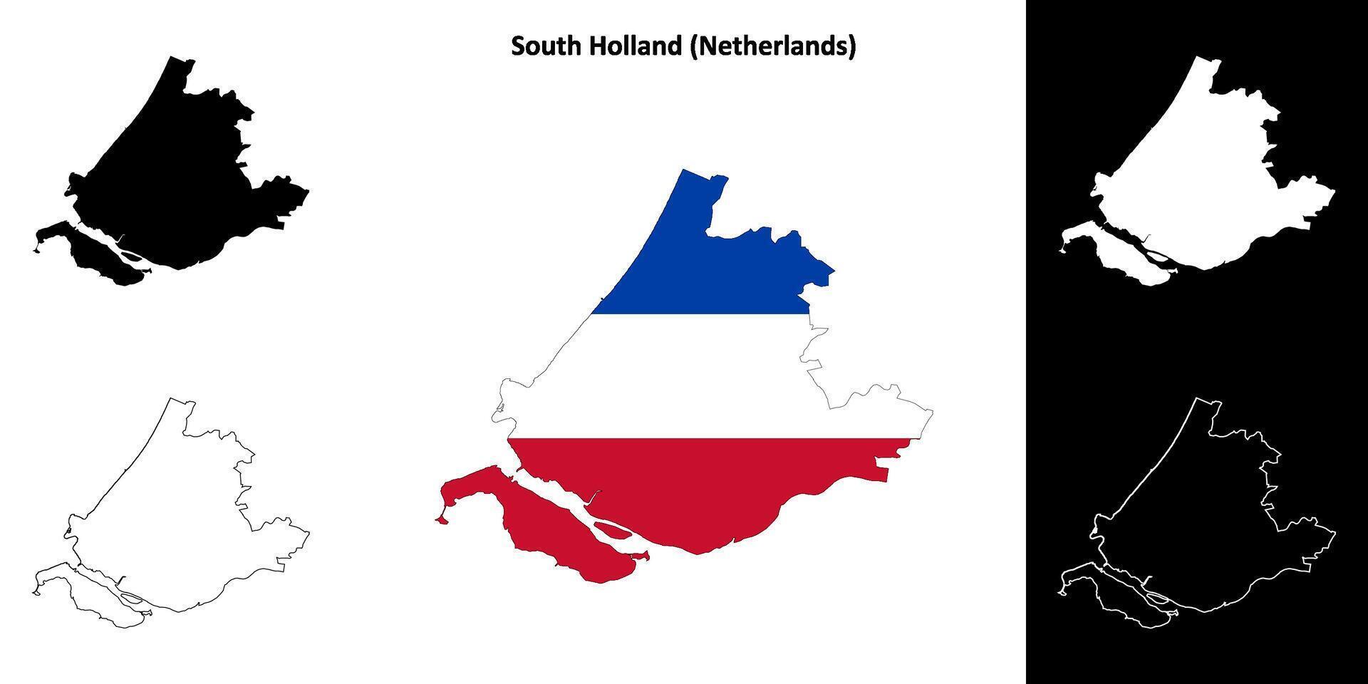 sul Holanda província esboço mapa conjunto vetor