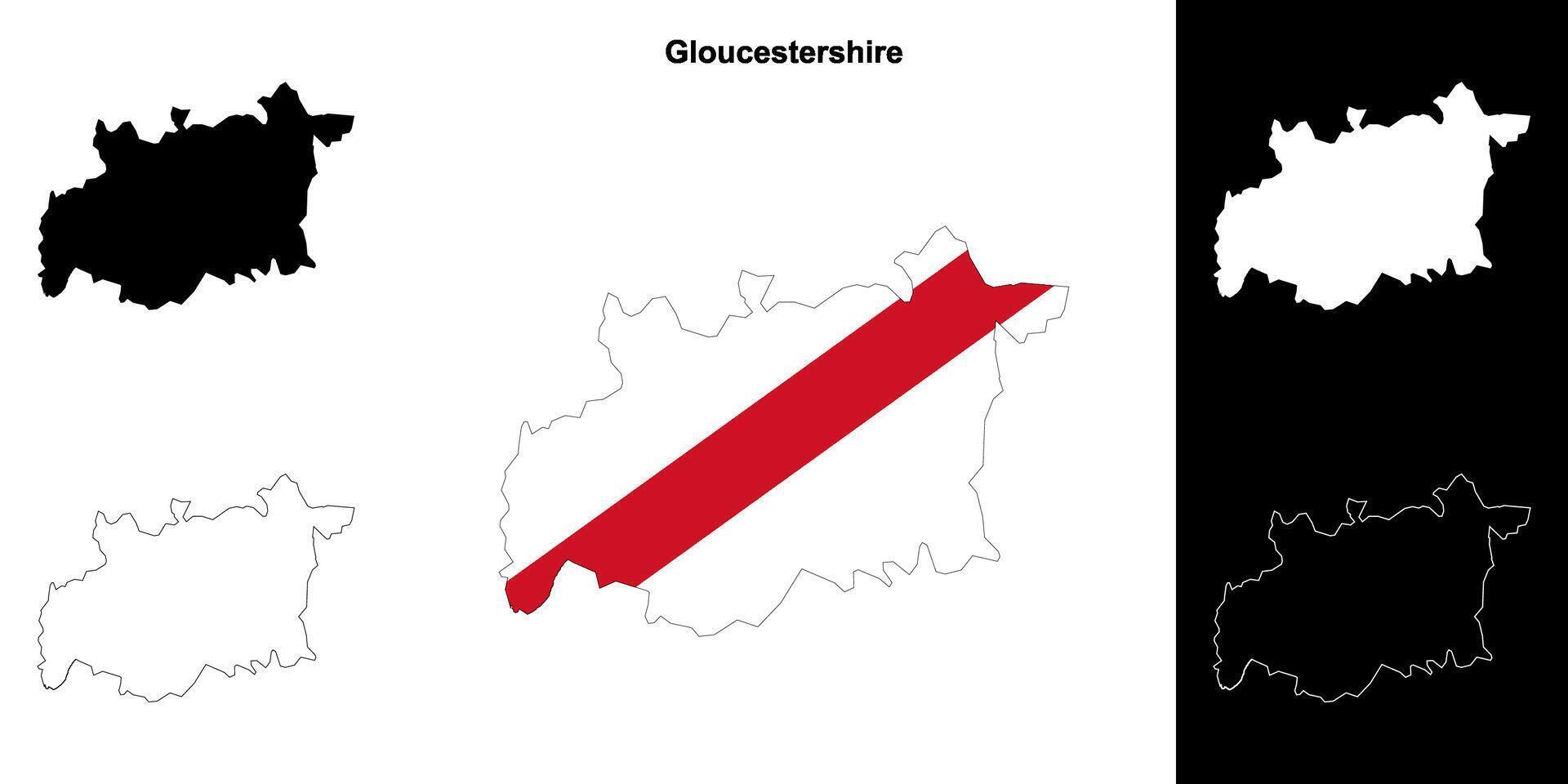 Gloucestershire em branco esboço mapa conjunto vetor