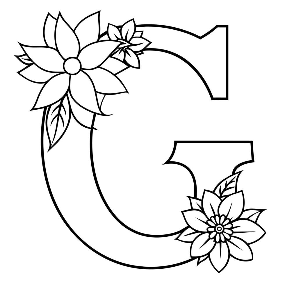 alfabeto g coloração página com a flor, g carta digital esboço floral coloração página, abc coloração página vetor