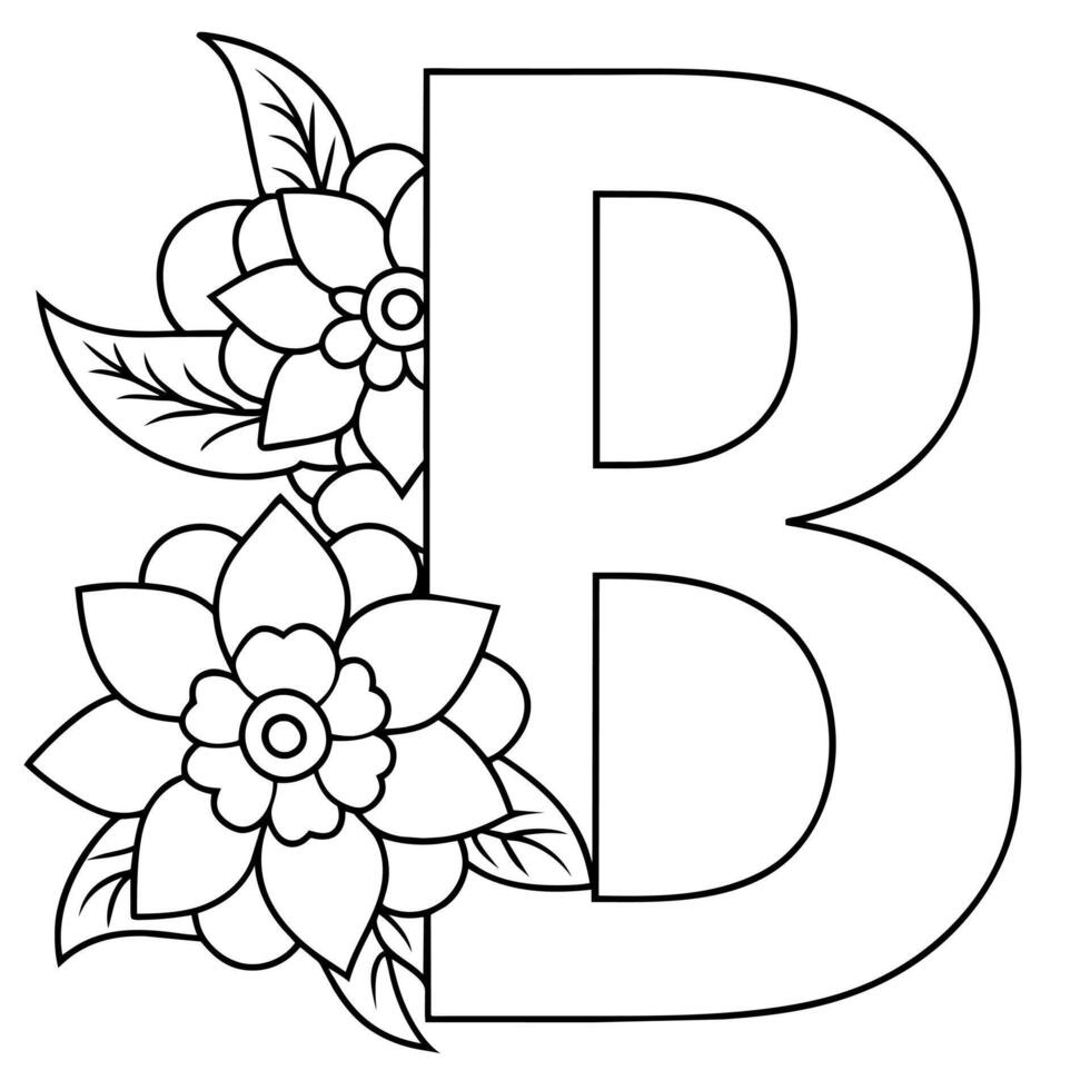 alfabeto b coloração página com a flor, b carta digital esboço floral coloração página, abc coloração página vetor