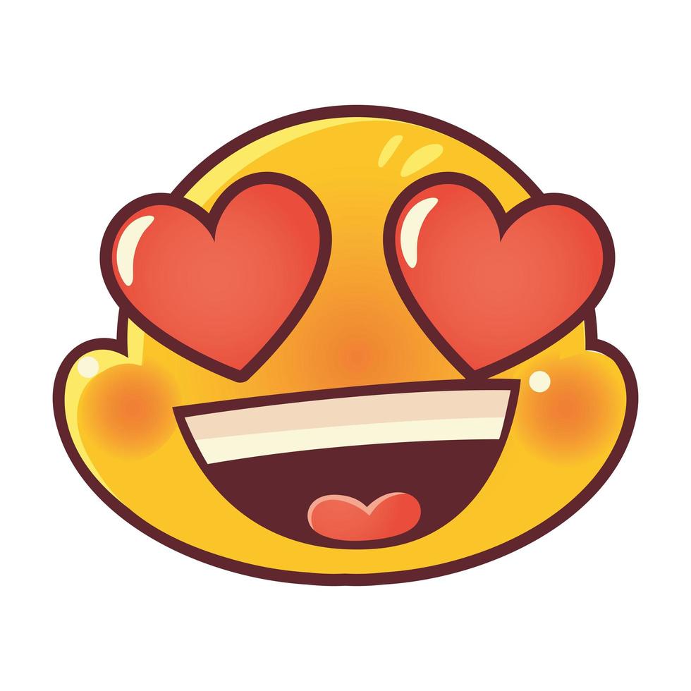 emoji engraçado, emoticon na mídia social de expressão facial de amor vetor