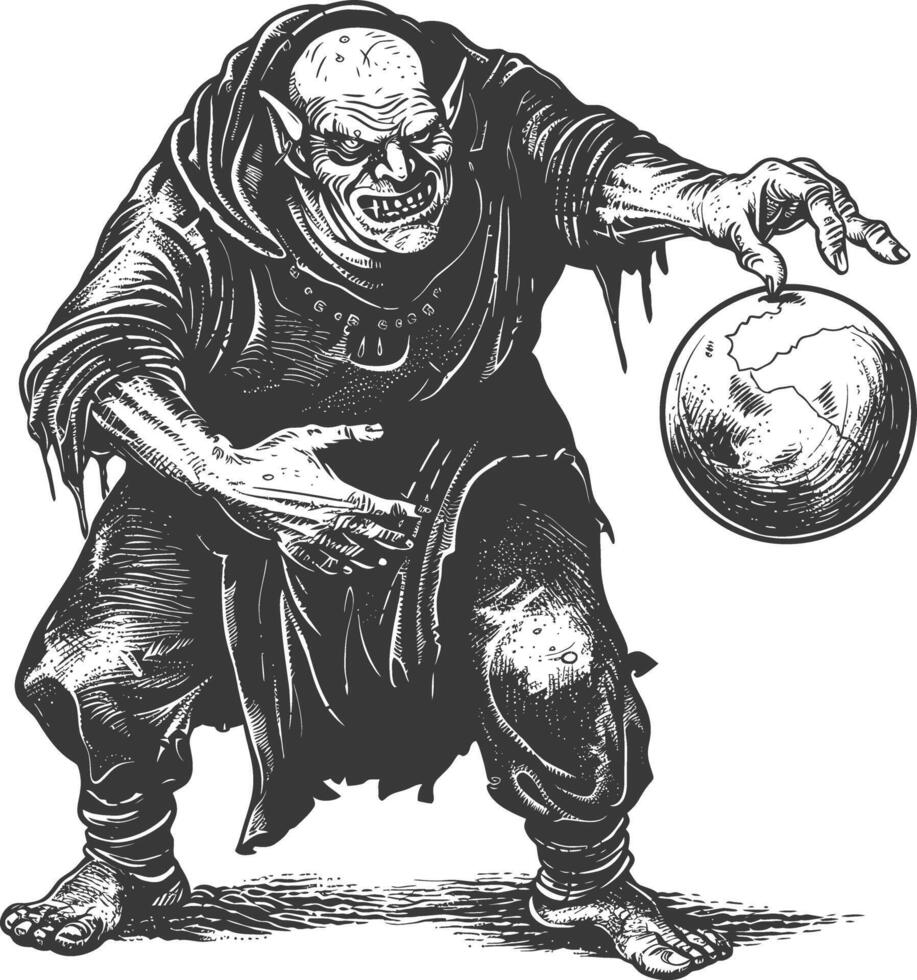 ogro mago ou necromante com mágico esfera imagens usando velho gravação estilo vetor