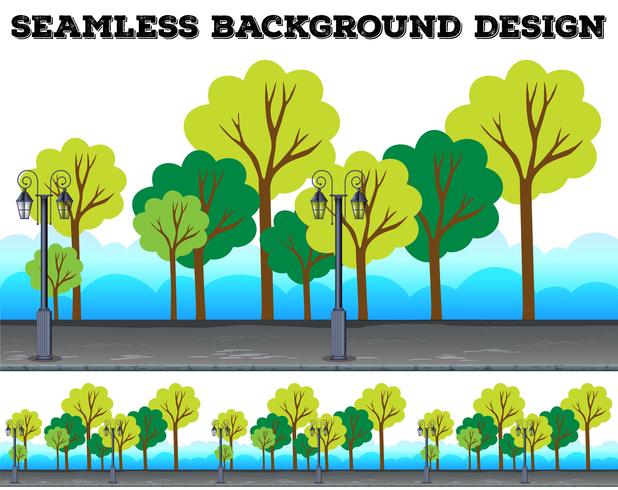 Projeto de plano de fundo sem emenda com árvores e lâmpadas vetor