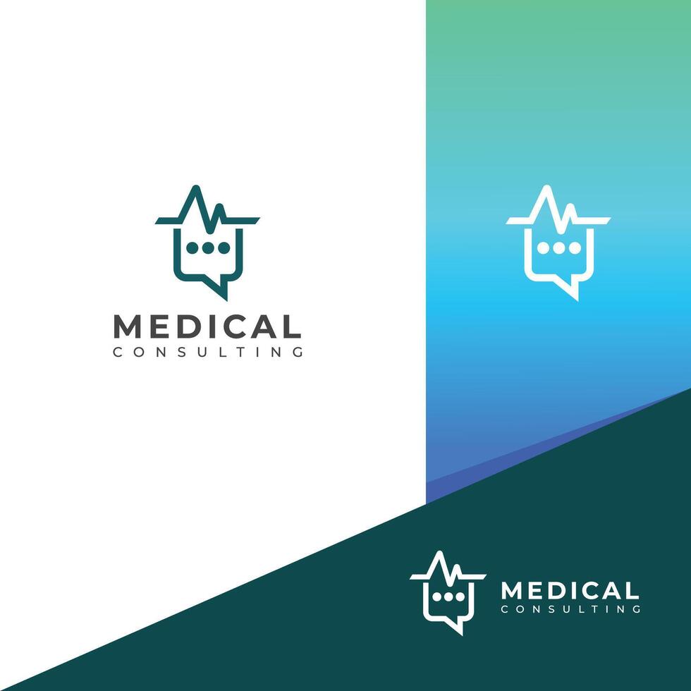 médico consultando logotipo Projeto. médico bate-papo consultando conversa logotipo. vetor